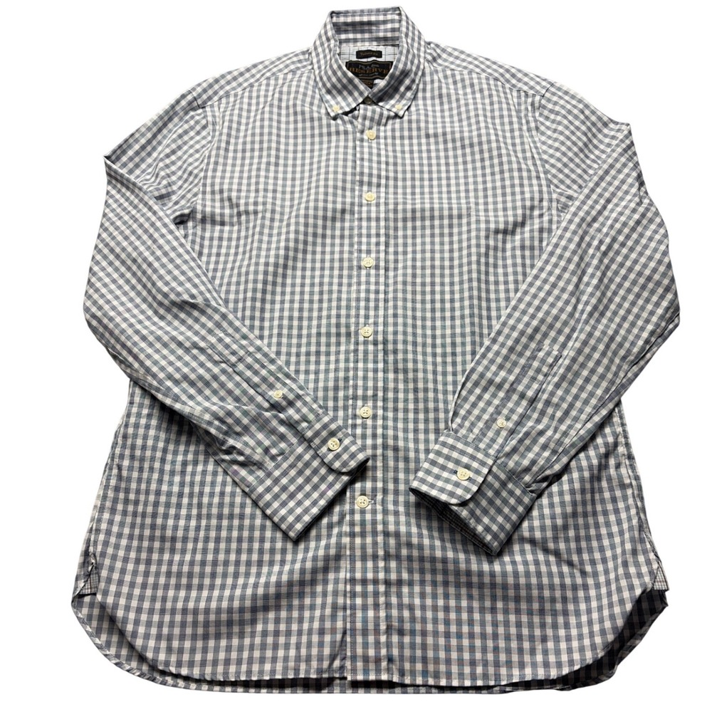 Jos A Bank Reserve Mens Tailored Fit Gingham Button Down Shirt Blue White Medium